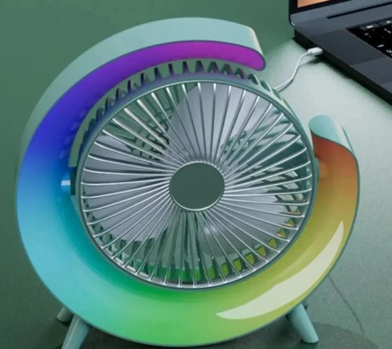 Вентилятор електричний USB 3-швидкісний із кольоровою підсвіткою 180° безшумний | Зображення 2