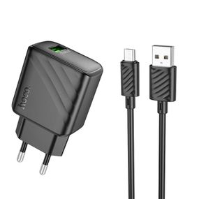 МЗП Hoco CS21A Rich QC3.0 18W (1USB-A) + кабель USB to MicroUSB Black