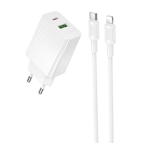 СЗУ Borofone BAS76A Source PD30W+QC3.0 (1USB-A/1C) + кабель Type-C to Lightning White