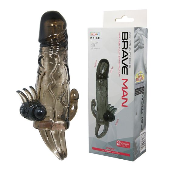 Насадка на член - Brave Man Vibrating Penis Sleeve Black Sex Aura