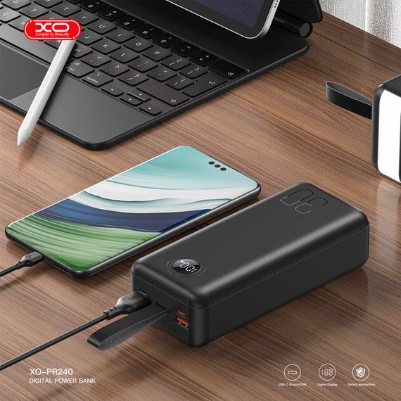 Батарея універсальна XO 30000mAh, PD/20W, QC/22.5W, with light, black (PR240_Black) | Зображення 5