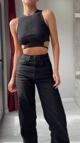 Джинсы женские классические с высокой талией цвет черный 😍 40