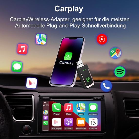 CarPlay адаптер, переходник с проводного на беспроводной карплей Android Auto для iOS 10+, Android 11+ черный | Зображення 1