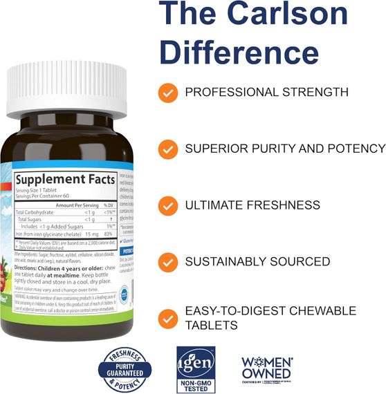 Залізо для дітей Carlson Chewable Iron 60 таблеток, Strawberry | Зображення 1