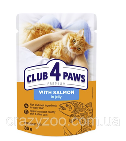 Влажный корм для котов Club 4 Paws с лососем в желе 85 г B5640301