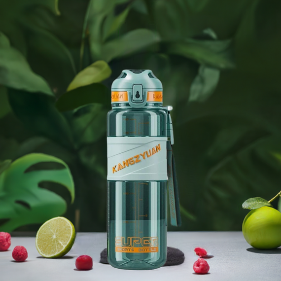 Спортивна пляшка KANGZYUAN 700 мл — Зелена Tritan BPA-free, ударостійка еко-пляшка з трубочкою та ремінцем | Зображення 2