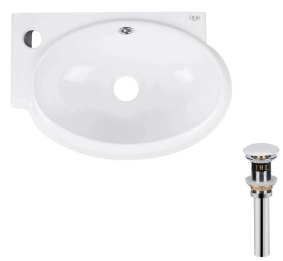 Комплект Qtap Leo: Раковина підвісна овальна ліва 430x285x160 мм White + Донний клапан PU02O (QT11115011LWN47332)