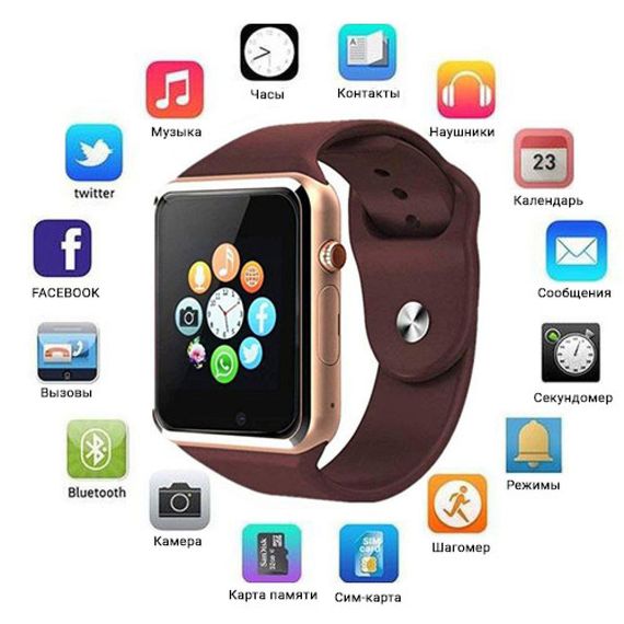 Смарт-часы Smart Watch A1 умные электронные со слотом под sim-карту + карту памяти micro-sd. WB-307 Цвет: золотой | Зображення 5