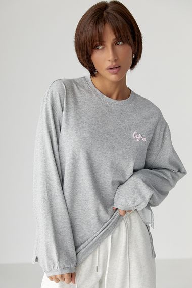 Лонг вільного фасону з написом - сірий цвет, ONE SIZE (є розміри) | Зображення 4