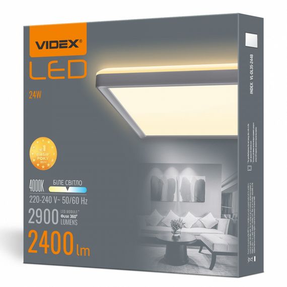 Світлодіодний світильник з декоративною підсвіткою квадратний VIDEX VL-DL3S-244W 24W 4000K Білий | Зображення 1