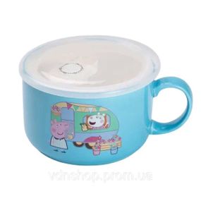 Миска для локшини порцелянова 770 мл із герметичною кришкою, блакитна HP-15-15