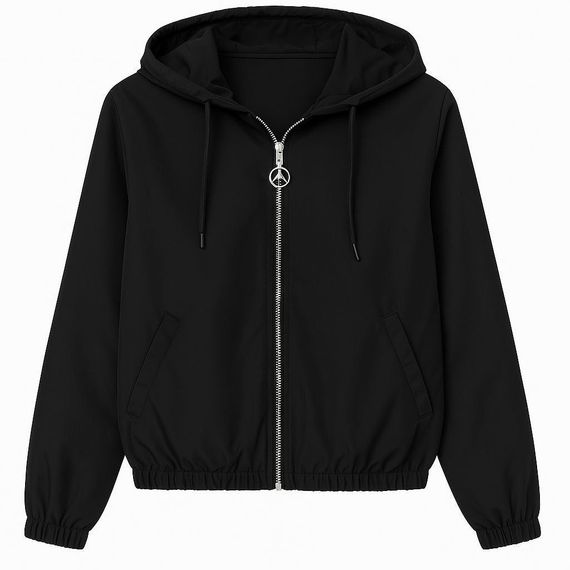 Женская короткая легкая куртка ветровка из плащевки на молнии с капюшоном  цвет черный, размер 42/46 HI2746 | Зображення 5