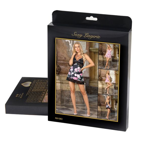 Платье черное с цветочным принтом Star Night с трусиками в комплекте, М sexstyle | Зображення 5