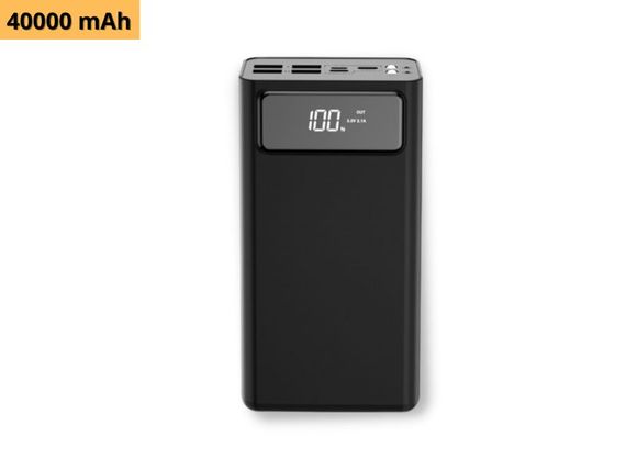 Повербанк зовнішній акумулятор XPRO PR124 40000mAh з індикацією зарядки та ліхтариком чорний (MAW-40190) | Зображення 1