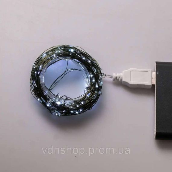 Гирлянда роса 10 метров USB на 100 led светодиодов капля белый провод белая USB100L10MWW | Зображення 7
