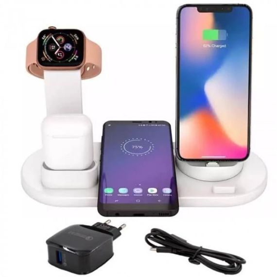 Бездротовий зарядний пристрій 4 в 1 AirPower Fast Charge White з технологією QI для iPhone, Apple Watch, AirP | Зображення 2