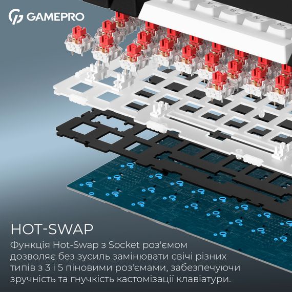 Клавіатура GamePro Asgard Valhalla MK160B Pro 75 RGB Wireless/Bluetooth/USB Black (MK160B Pro) | Зображення 8