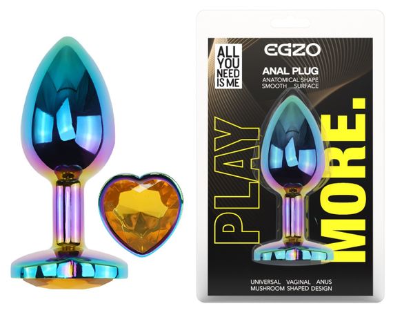 Анальная пробка с кристаллом EGZO - Multicolor Heart Plug Yellow size M Sex Aura