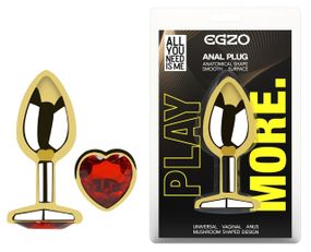 Анальна пробка з кристалом EGZO - Gold Heart Plug Red size S Sex Aura