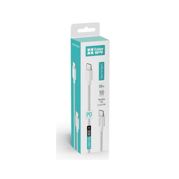 Дата кабель USB-C to USB-C 1.0m 5A 100W white ColorWay (CW-CBPDCC058-WT) | Зображення 5
