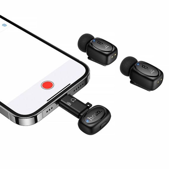 Петличний бездротовий мікрофон Hoco L19 Graceful dual-mic 2in1 (Lightning/Type-C) Black | Зображення 4