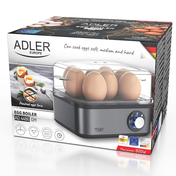 Яйцеварка электрическая Adler AD 4486 Gun Metal на 8 яиц, 800 Вт, автоматическое отключение, звуковой сигнал | Зображення 9