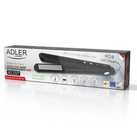 Випрямитель для волос Adler AD 2327, беспроводной, керамические пластины, USB, черный | Зображення 9