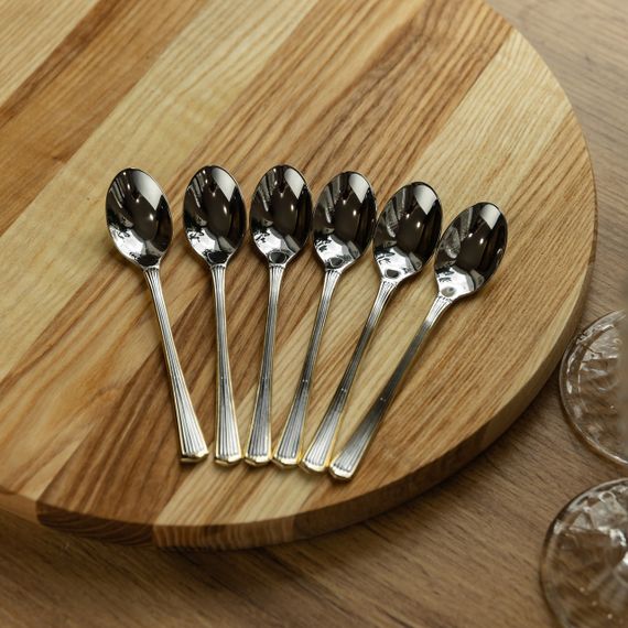 Набір ложок для кави 6 штук з нержавіючої сталі ложки для кави 12.3 см Срібло із золотим обрамленням HP-20-35 | Зображення 3