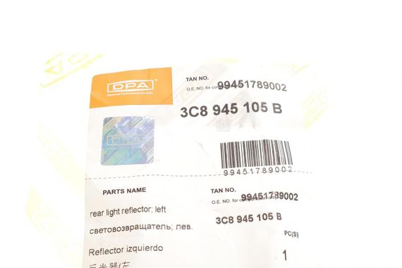 Отражатель бампера заднего VW Passat CC 08-12 L  99451789002 | Зображення 1