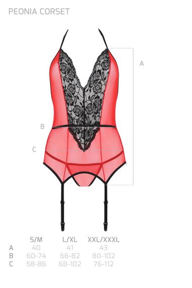 Корсет з пажами для панчіх Passion PEONIA CORSET L/XL red, стрінги | Зображення 6