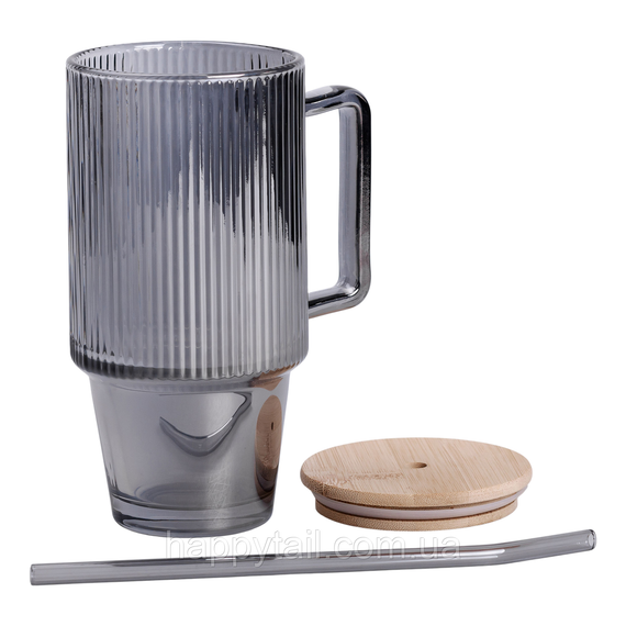 Кружка скляна з кришкою та трубочкою 750 (мл) Сірий HP-19-50 | Зображення 3