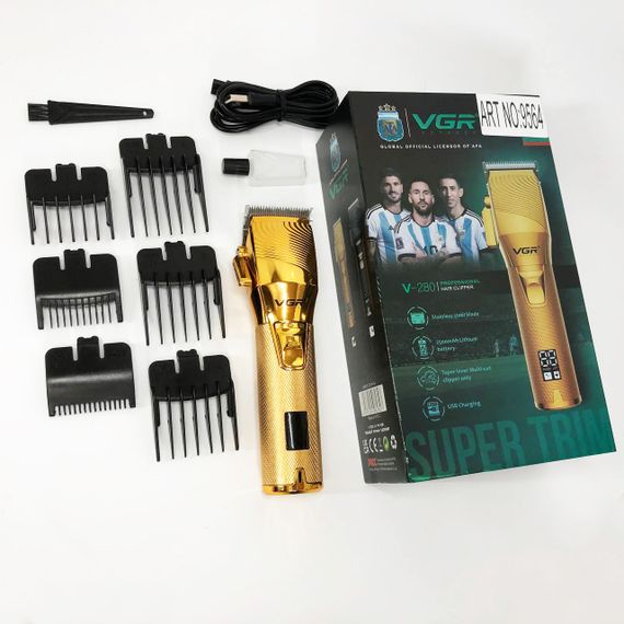 Акумуляторна машинка для стрижки волосся VGR V-280 з дисплеєм та насадками якісна. Колір: золотий | Зображення 7