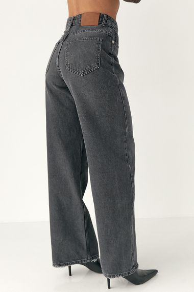 Прямі джинси із декоративним поясом на штанині - чорний цвет, 34р (є розміри) | Зображення 1