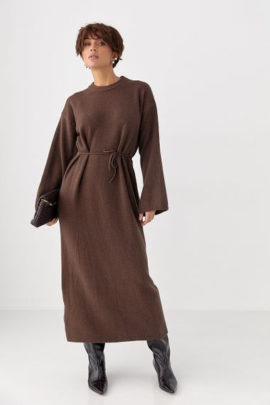 Довга в'язана вільна сукня - коричневий цвет, ONE SIZE (є розміри) | Зображення 4