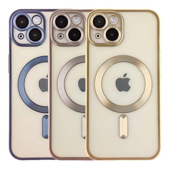 Чехол TPU Metallic Chrome з повним захистом камери with Magsafe для Iphone 14 Цвет Chrome Синій