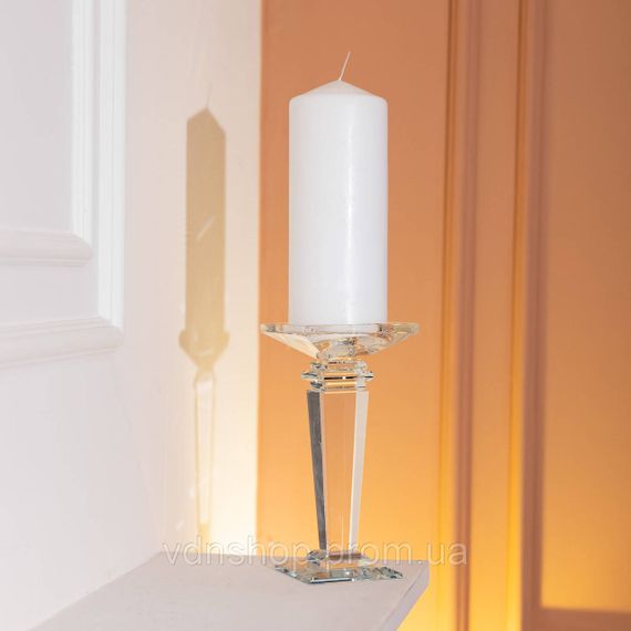 Подсвечник стеклянный на высокой ножке 9.5×9.5×20 см декоративный прозрачный HP-4-52S | Зображення 3