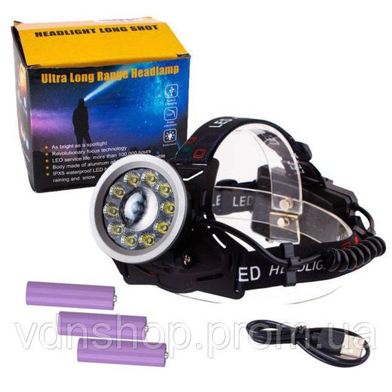 Налобный прожектор, Мощный тактический фонарь светодиодный, Фонарик на голову с зарядкой AX-98