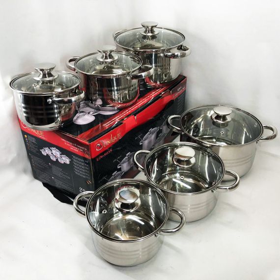 Набір каструль UNIQUE UN-5035 з нержавіючої сталі з товстим дном в 5 шарів з кришками, 12 предметів | Зображення 6