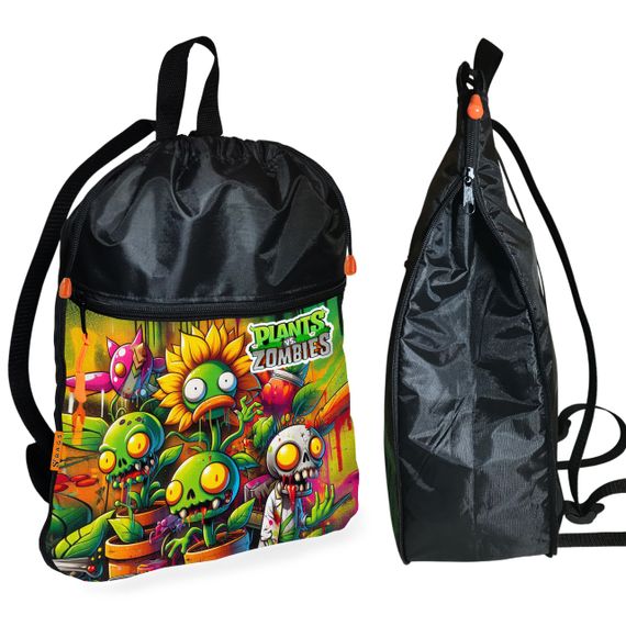 Рюкзак-мешок для обуви,спортивной формы Растения Против Зомби детская сумка для сменки с расширителем (01377)