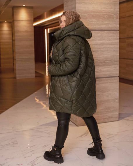 Женская демисезонная куртка больших размеров утепленная удлиненнная PB2160 хаки, размер 54 | Зображення 1
