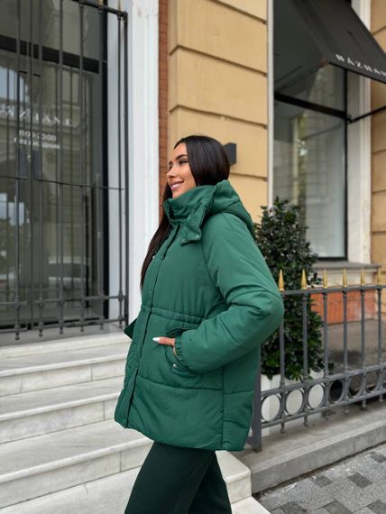 Женская теплая зимняя куртка на кулиске с капюшоном NB24035 цвет зеленый, размер 54/56 | Зображення 3