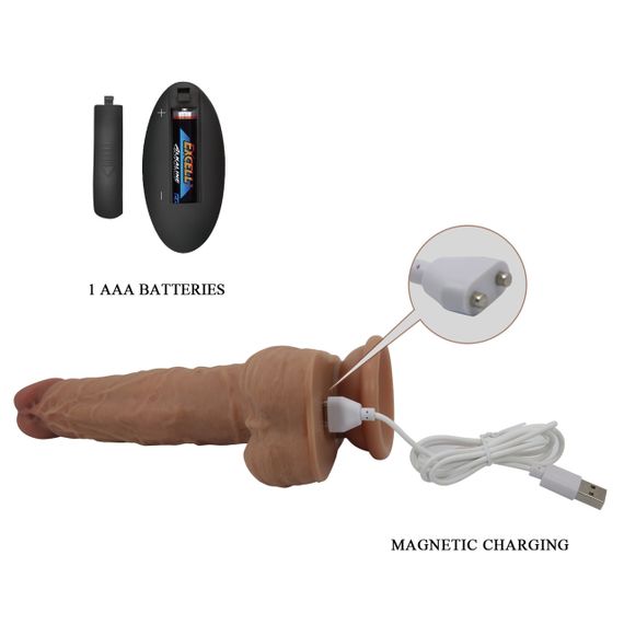 Вібратор на присосці PRETTY LOVE Jonathan 8,3'' Light Brown, 3 vibration functions Thrusting Wireles Sex Aura | Зображення 3