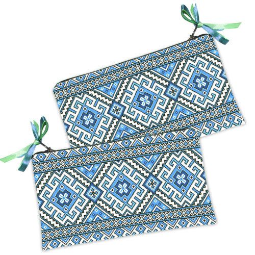 Косметичка жіноча Украинский орнамент голубой 20х12 см (K_15UKR003)