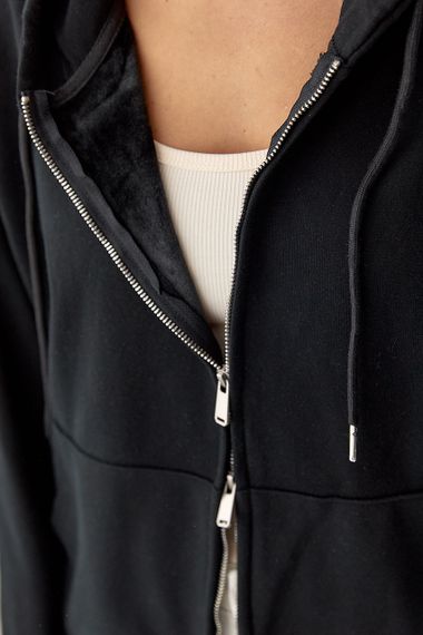 Тепле жіноче худі з начісом - чорний цвет, ONE SIZE (є розміри) | Зображення 3