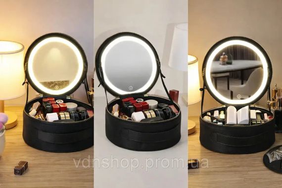 Косметичка-органайзер с LED зеркалом, 29х28х11 см/Дорожная косметичка | Зображення 2