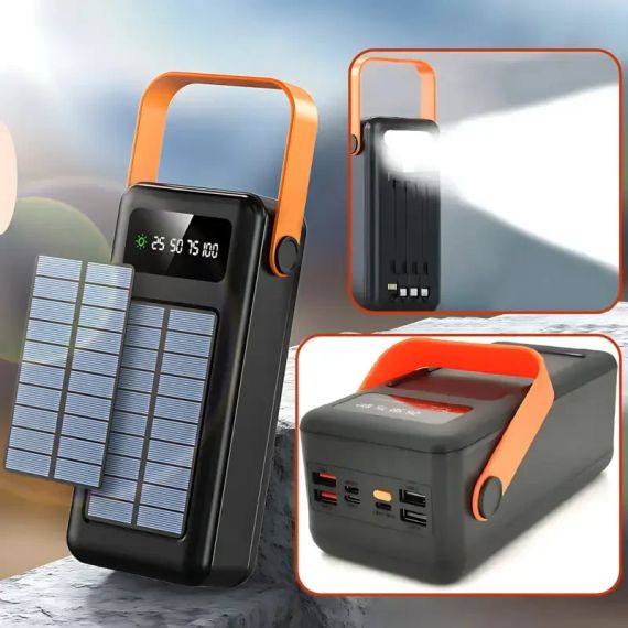 Портативна батарея зовнішня повербанк Power Bank 120000 mAh із сонячною панеллю та ліхтариком YM-639CX | Зображення 1