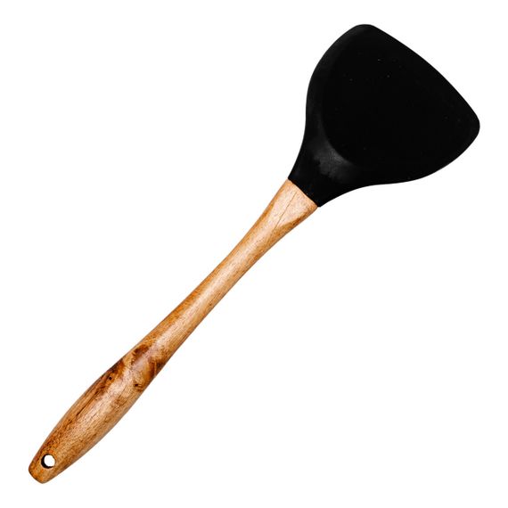 Лопатка силіконова кухонна для сковороди 33.5 (см) лопатка з силікону для кухні з дерев'яною ручкою HP-8-55 | Зображення 2