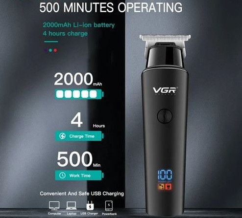 Тример VGR V-998 BLUE з LED-дисплеєм та 4 насадками (46245-V-998 BLUE_367) | Зображення 3