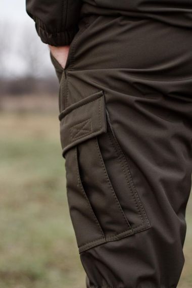 Штани зимові Soft Shell утеплювач фліс колір олива | Зображення 4