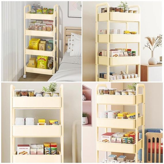 Етажерка мобільна триярусна универсальная з металу 45х30х78см Кремова SW-00002113 | Зображення 6